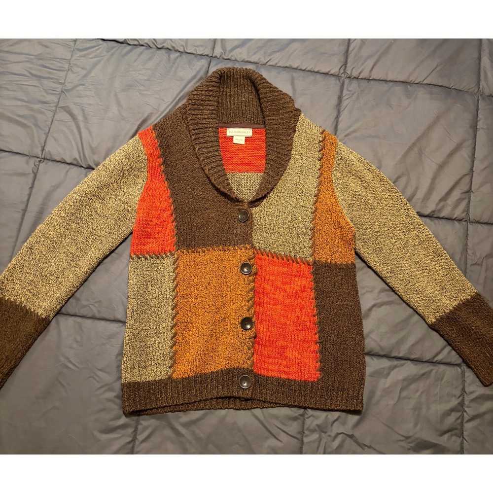 Women academic Patchwork artsy 90's Collar Knit Cardigan fall Sweater wool